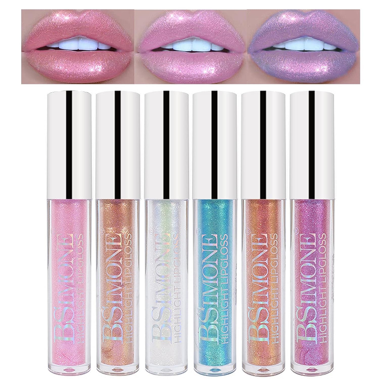 Juego de lápices labiales líquidos con purpurina, 6 colores, brillo de neón con diamantes metálicos, impermeable, kit de maquillaje de larga