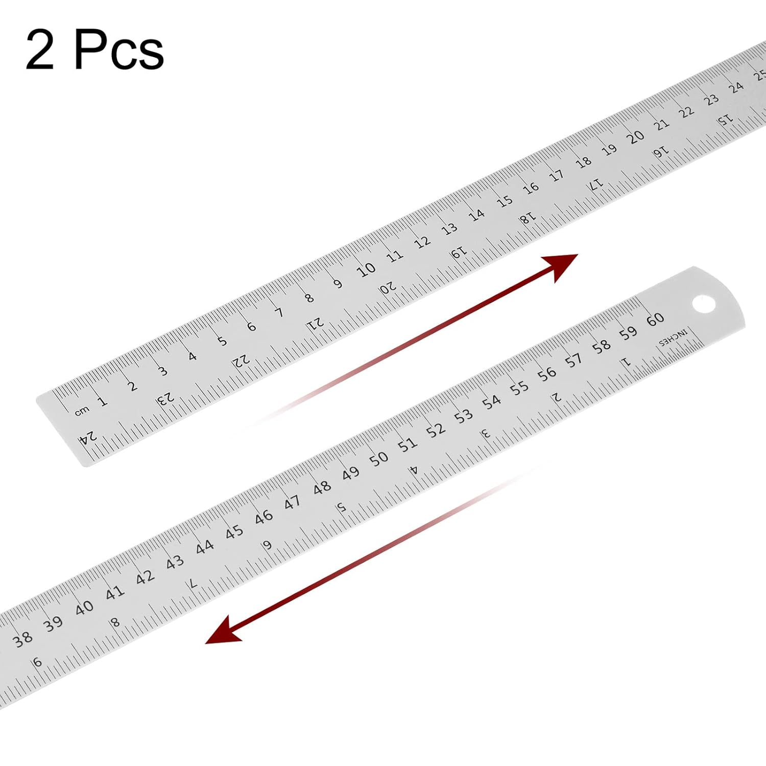 2 reglas de acero inoxidable de 24 pulgadas, 23.6 in, regla inglesa métrica con tabla de conversión, juego de reglas de metal pequeñas, regla de