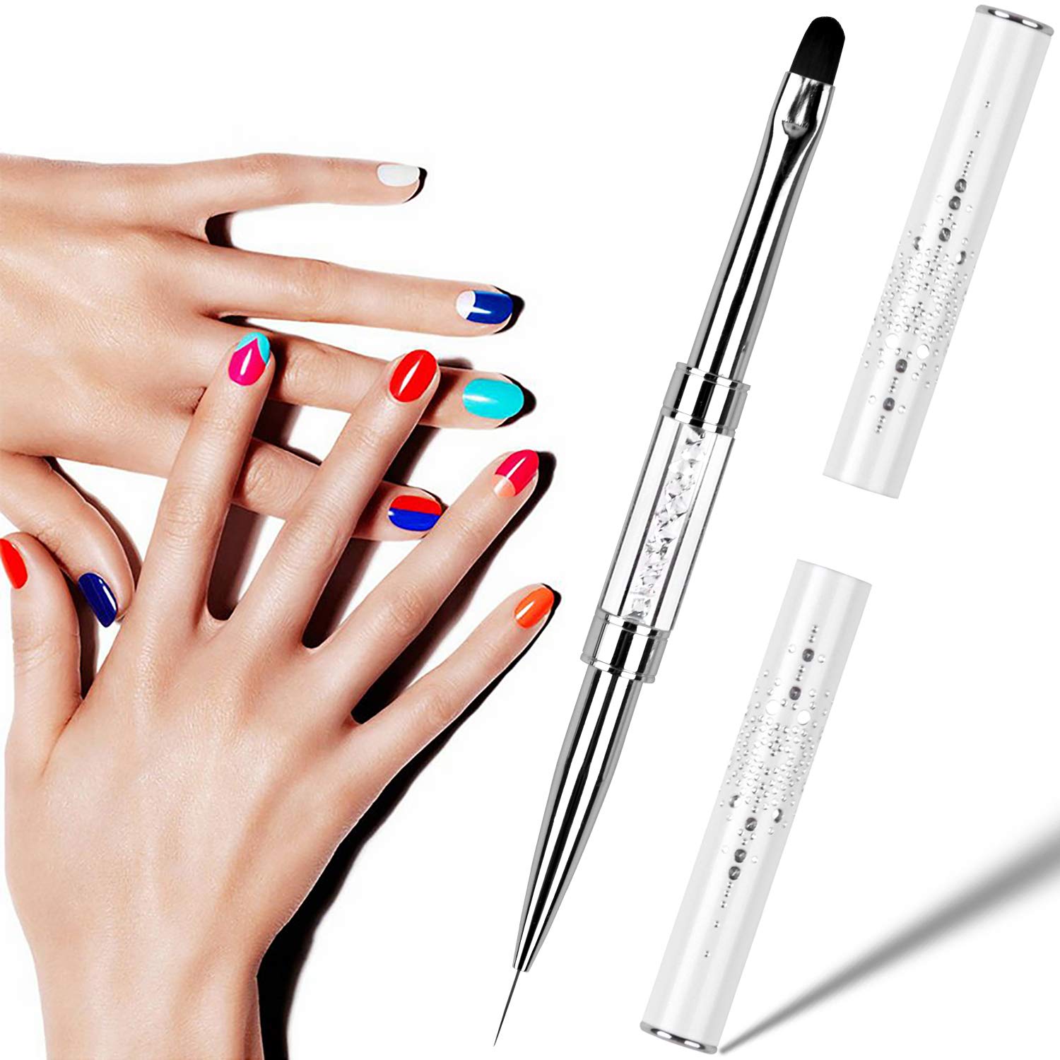 Cepillo de diseño de uñas de doble extremo, mango de diamantes de imitación, cepillo de uñas de gel UV, herramientas profesionales de arte de uñas, 1