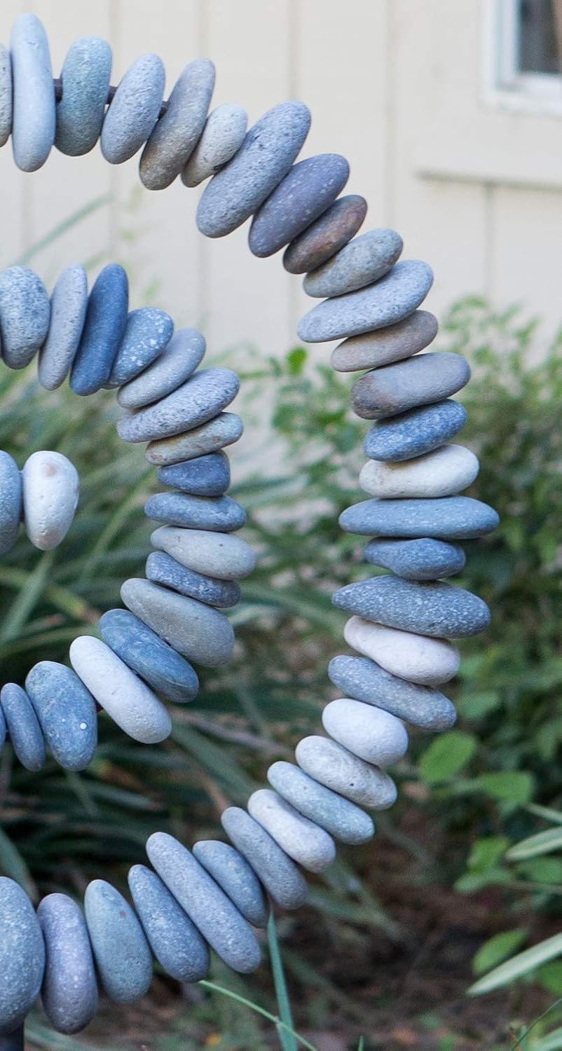Estatua de piedra apilada en espiral de piedra natural en el soporte, decoración de jardín zen (pequeña)