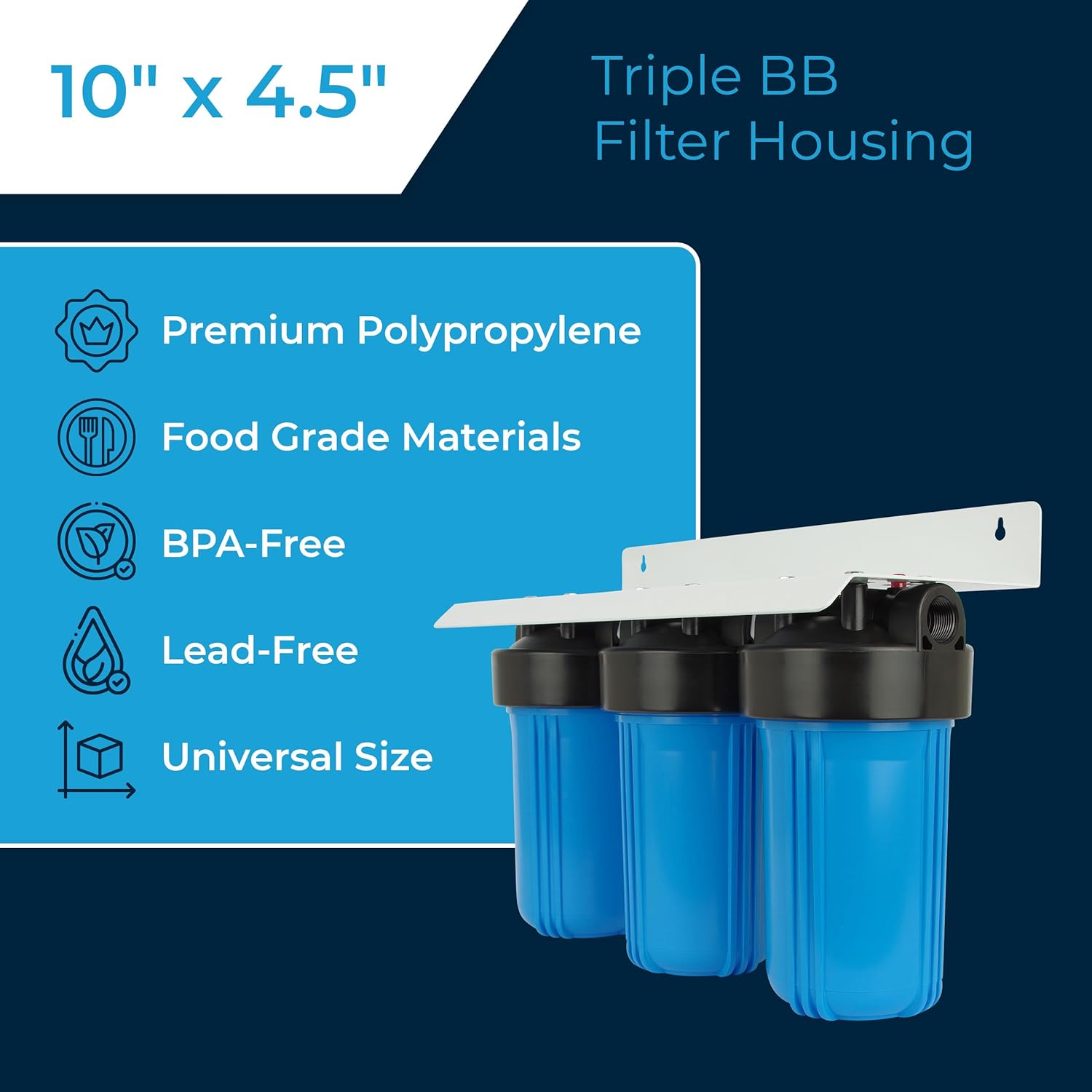 SpiroPure Triple 10″ carcasa del filtro de agua 3 etapas BB tres viviendas