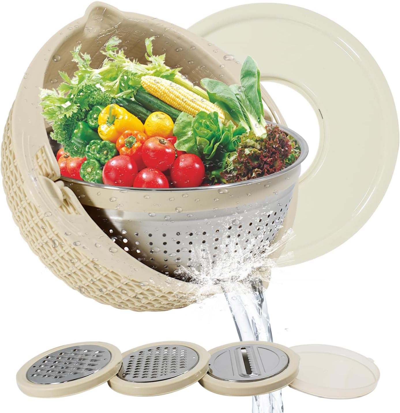 Colador 4-1 con juego de tazones para mezclar, nuevos coladores y coladores de alimentos para cocina, alimentos, pasta y arroz, lavadora de frutas y