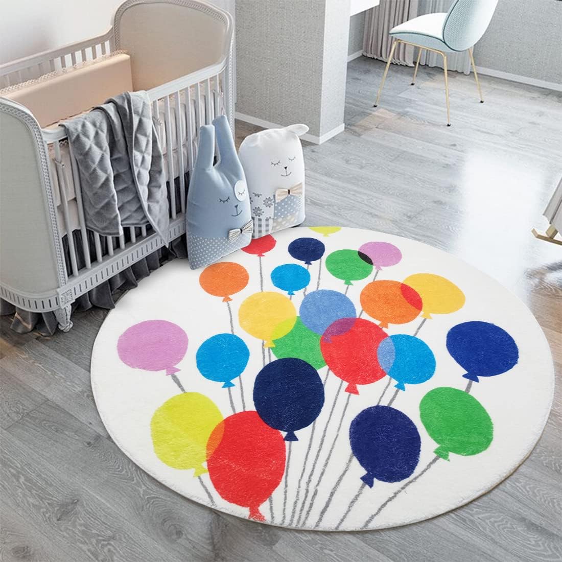 Poowe Alfombra de juego para niños con globos coloridos, alfombra redonda para guardería, alfabeto, suave, antideslizante, para el dormitorio de los