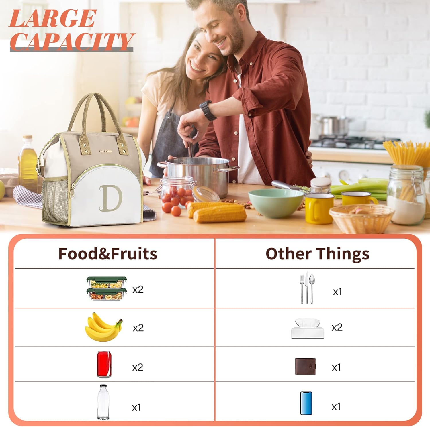 LOKASS Lonchera personalizada para mujeres, lonchera aislada con inicial R para adultos, bolsa de almuerzo para el trabajo, regalos para el