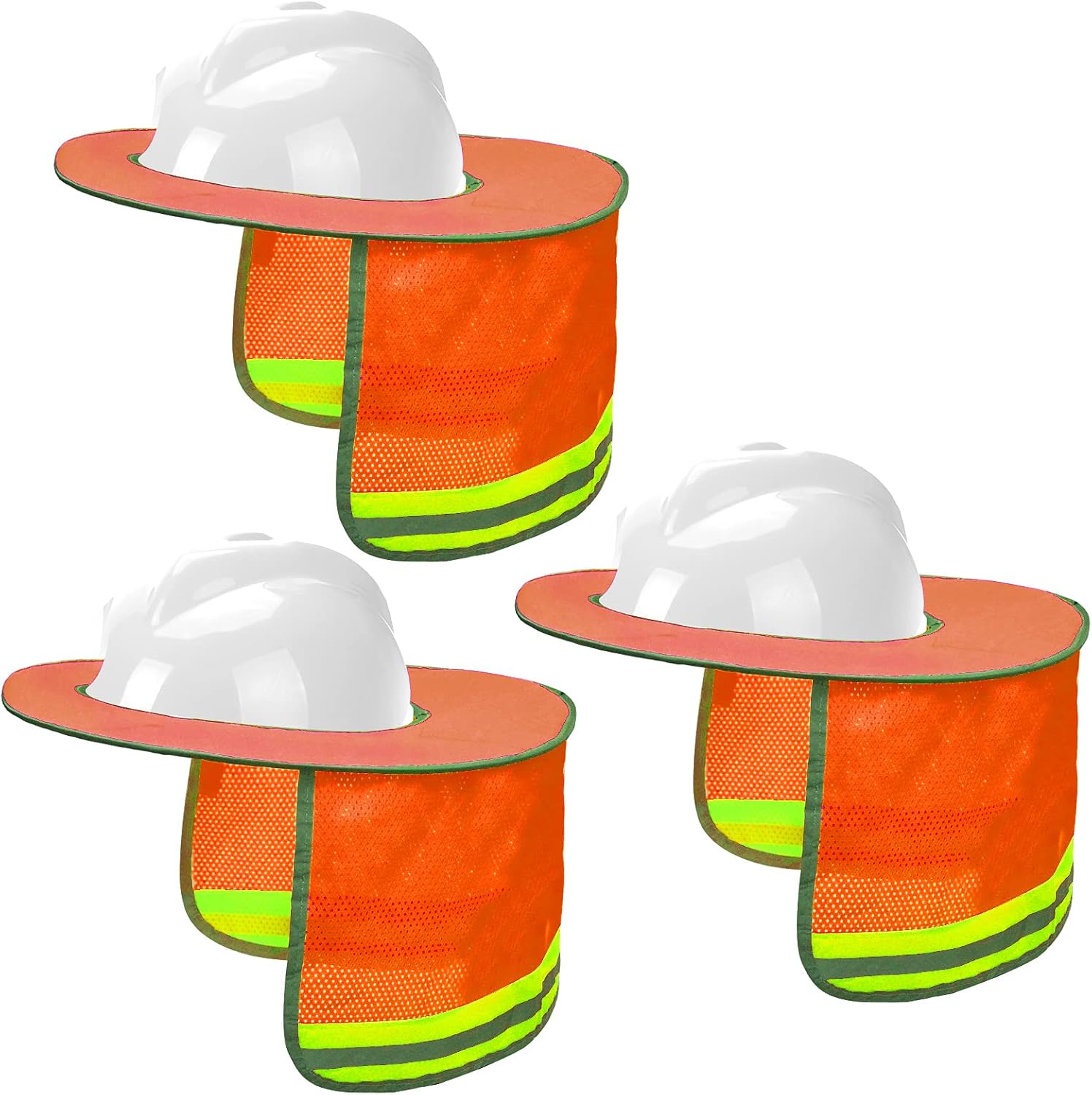 Paquete de 3 sombreros de malla de ala completa, parasol de cuello de alta visibilidad con rayas reflectantes para cascos