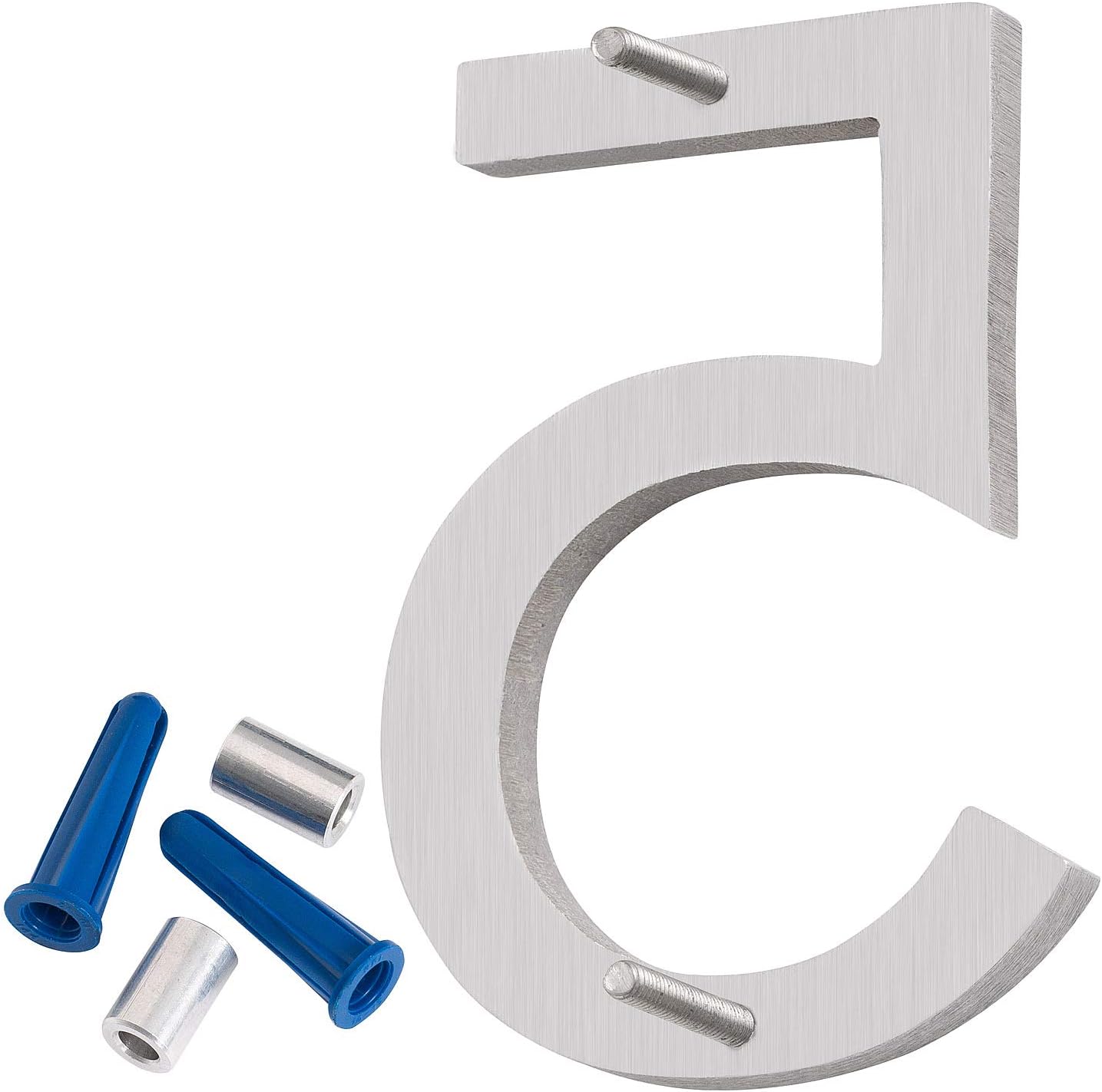 Montague Metal Products MHN-06-F-BA1-5 Números de casa de dirección flotantes modernos y sólidos, 6 pulgadas, aluminio cepillado pulido