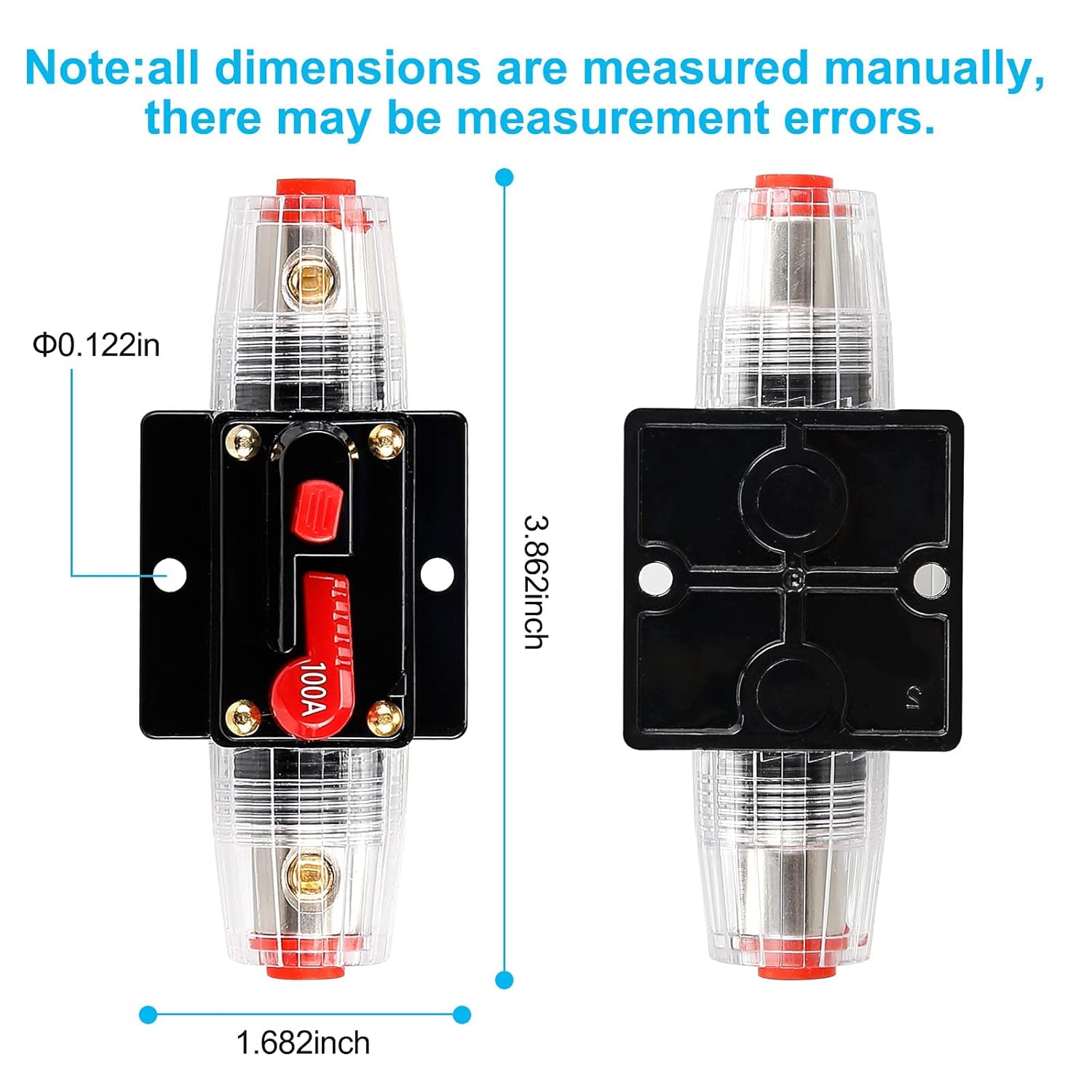 Disyuntor de audio de 100 amperios, portafusibles de 12 V-24 V CC, interruptor de interruptor de 20 a 300 A, disyuntor en línea con botón de
