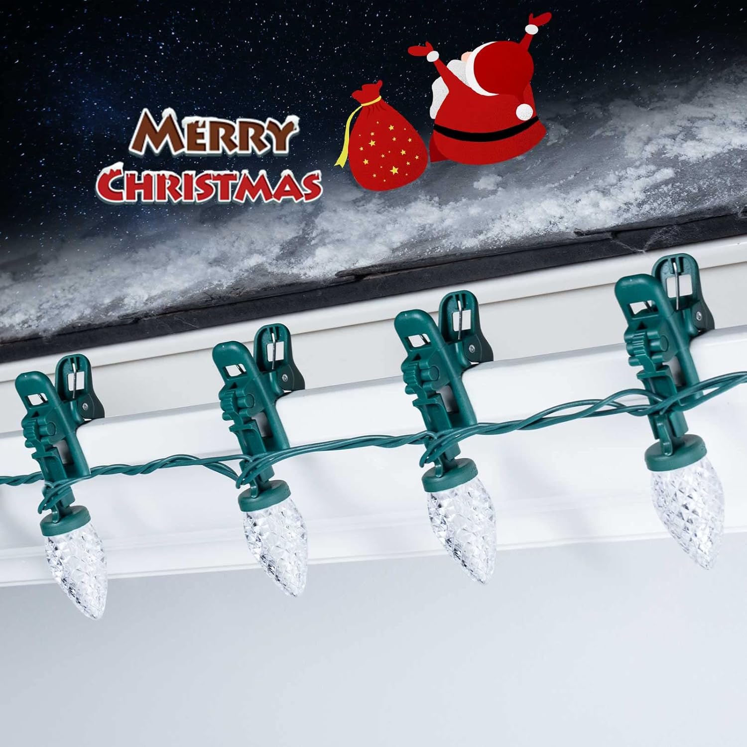 Luces LED C9 de Navidad para exteriores, 66 pies, 100 luces LED de fresa con 100 abrazaderas de resorte, grado comercial, impermeable, extensible,