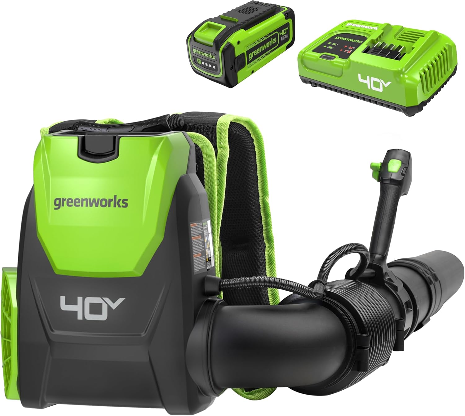 Greenworks 40 V (165 MPH  660 CFM  75+ herramientas compatibles) Mochila inalámbrica sin escobillas, soplador de hojas de mochila sin escobillas,