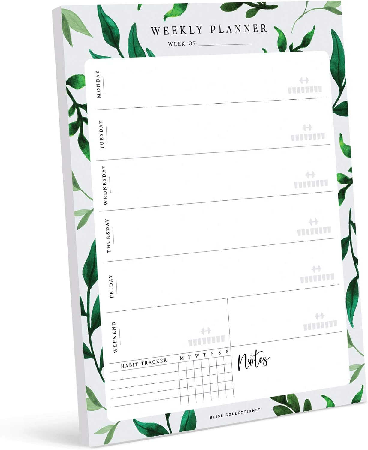 Bliss Collections Agenda semanal, acuarela verde, hojas sin fecha, bloc de notas que incluye calendario, organizador, programador para objetivos,