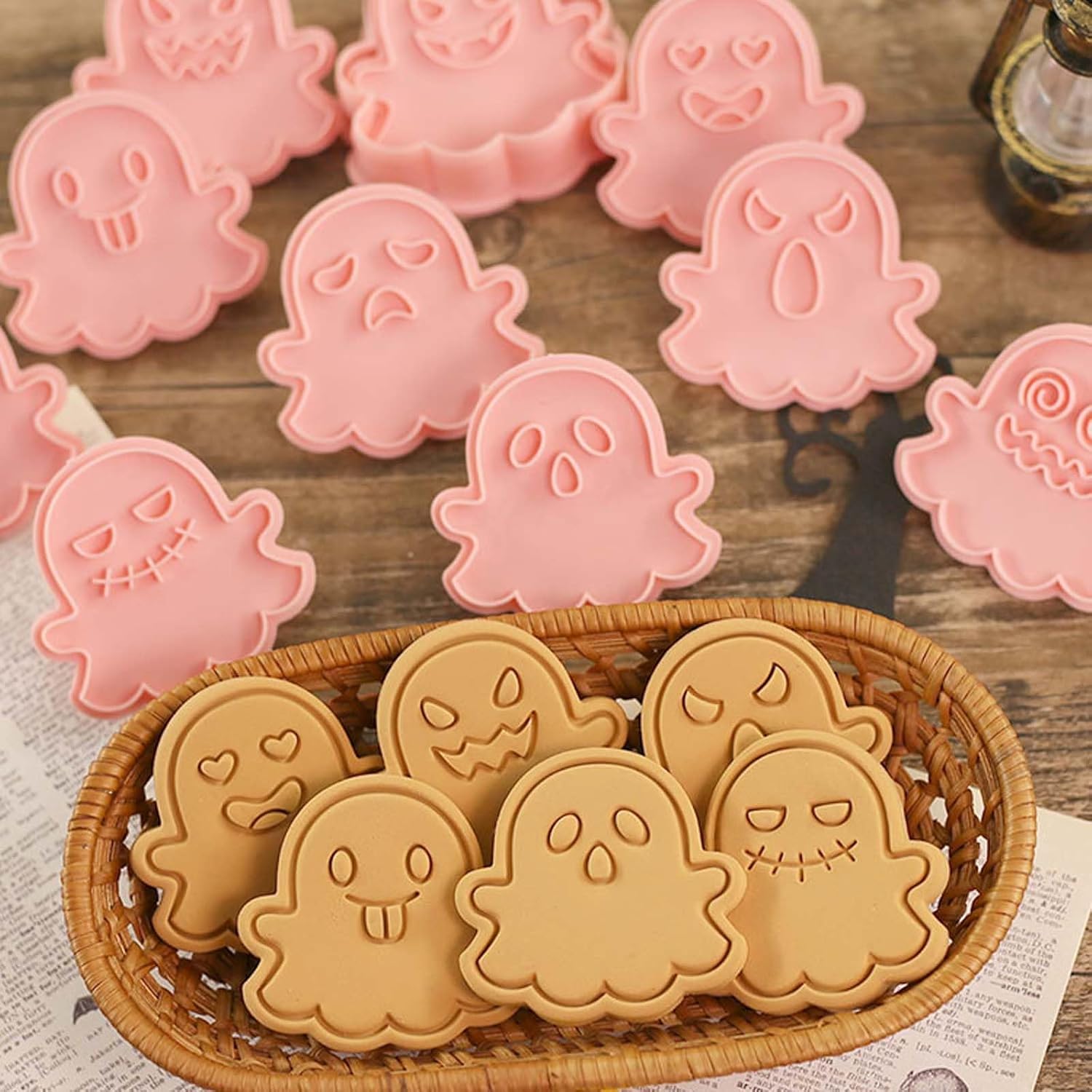 10 cortadores de galletas de Halloween, sellos de galletas con diseño 3D de fantasma, juego de cortador de galletas adecuado para decoración de