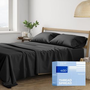 THREAD SPREAD Sábanas de 100 % algodón para cama tamaño King, juego de sábanas de algodón de 4 piezas de 400 hilos, sábanas refrescantes suaves y THREAD SPREAD Sábanas de 100 % algodón para cama tamaño King, juego de sábanas de algodón de 4 piezas de 400 hilos, sábanas refrescantes suaves y