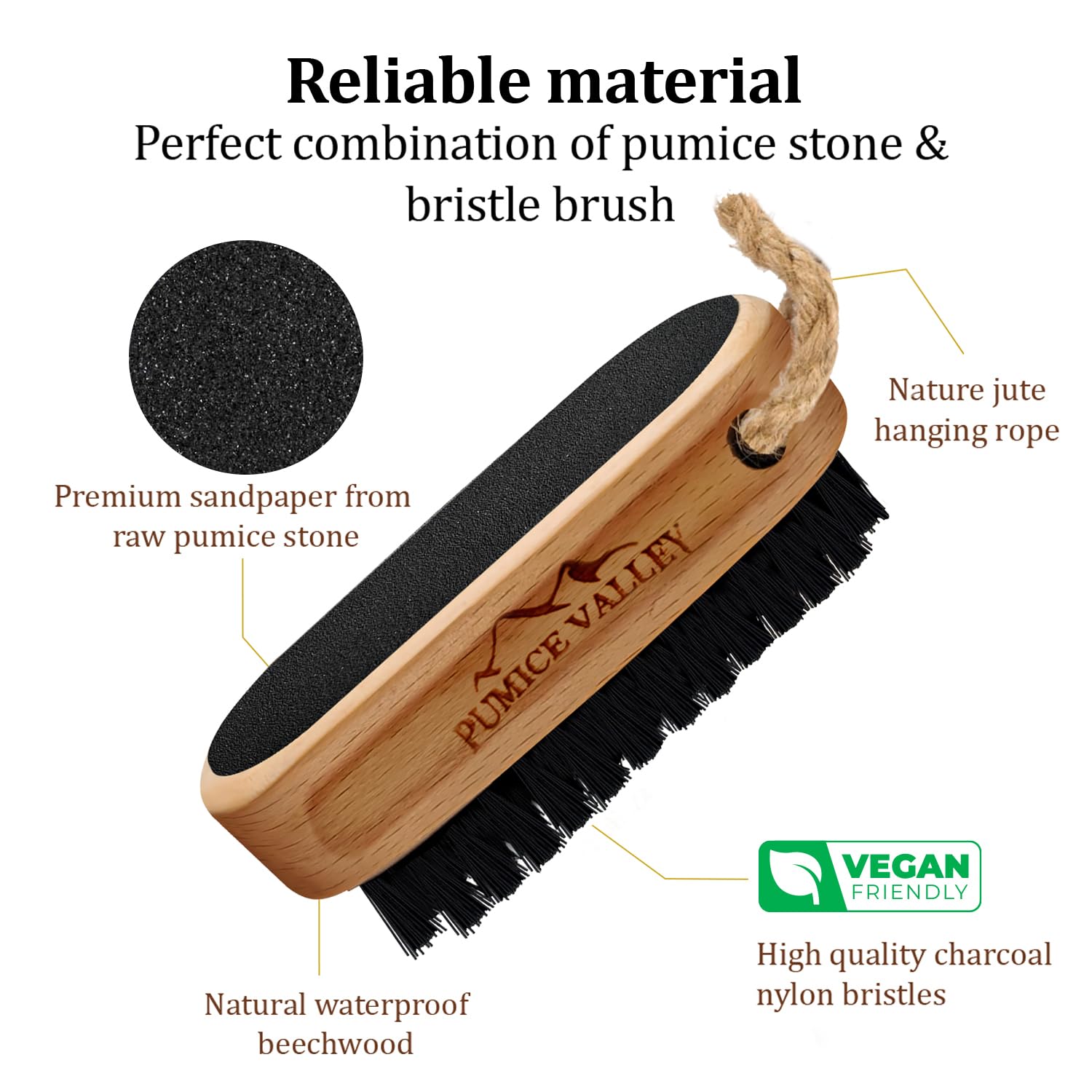 Cepillo de limpieza de madera para uñas con cerdas de carbón de nailon y cuerda para colgar, superficie de esmeril y cepillo de uñas para frotar las