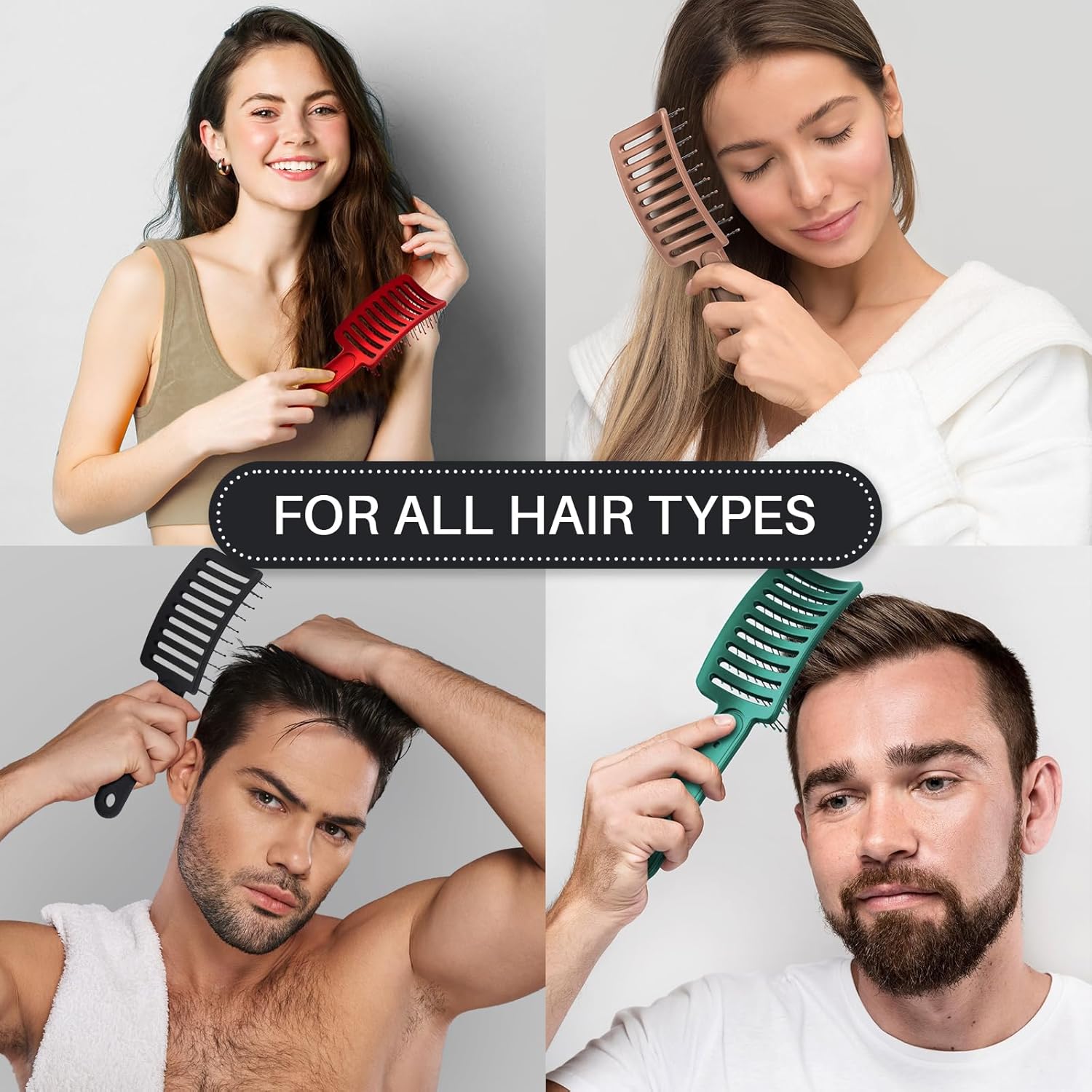 RHOS Cepillo de pelo curvado ventilado para un secado más rápido, cepillo ventilado para mujeres y hombres, cepillo de peinado con cerdas de nailon