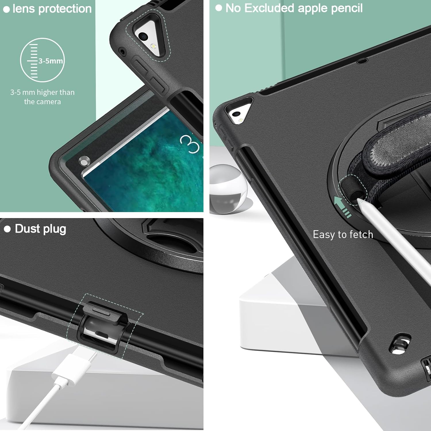 Miesherk Funda para iPad Pro 12.9 de 2 generación 2017 y 2015 de 1 generación, resistente a prueba de golpes, funda protectora con soporte giratorio