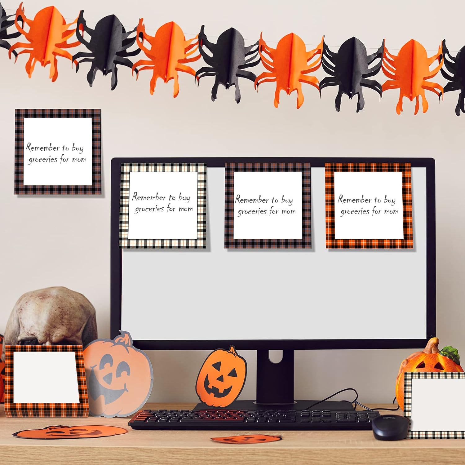 9 blocs de notas adhesivas de Halloween a cuadros, 450 blocs de notas autoadhesivos extraíbles, 50 hojas cada uno para Halloween, escuela, oficina,