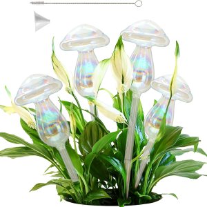 Globos de riego de plantas, 4 piezas iridiscentes arco iris degradado de color transparente de hongos de vidrio transparente con picos de riego Globos de riego de plantas, 4 piezas iridiscentes arco iris degradado de color transparente de hongos de vidrio transparente con picos de riego