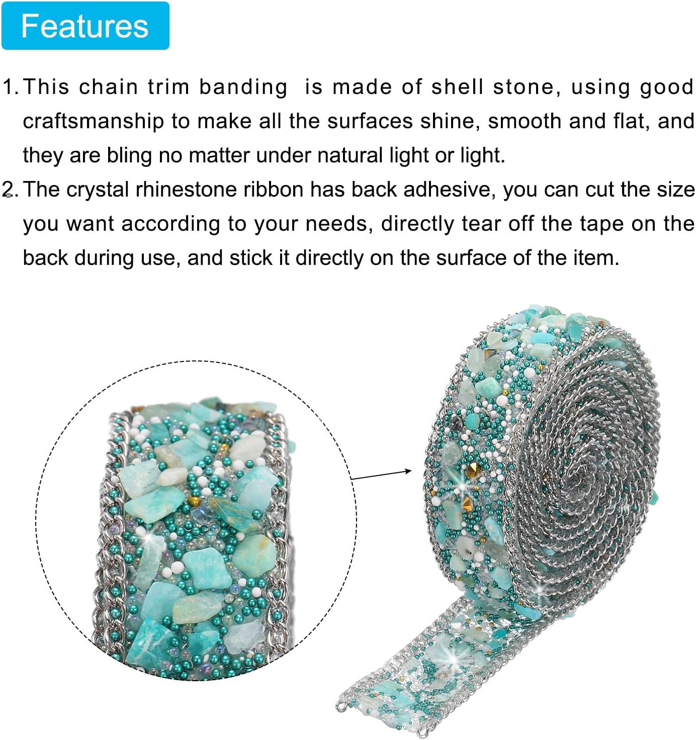 MECCANIXITY Cadena de cinta de diamantes de imitación con cuentas de cristal termoadhesivo de 3.28 pies x 0.8 pulgadas para ropa, bolsa, zapatos,