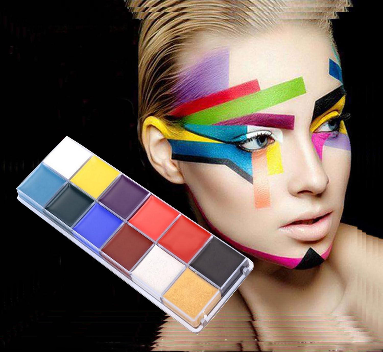 Belleza profesional 12 colores cara cuerpo pintura, kit de paleta de pintura facial, fiesta para celebrar Halloween SFX efectos especiales disfraz