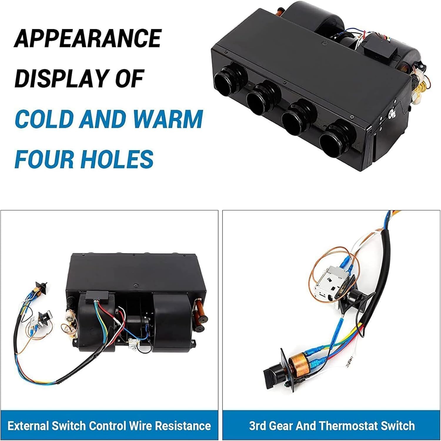 YIPONYT Kit universal de enfriador y calentador de evaporador de CA, unidad de calor y frío, termostato eléctrico de 12 V debajo del salpicadero,