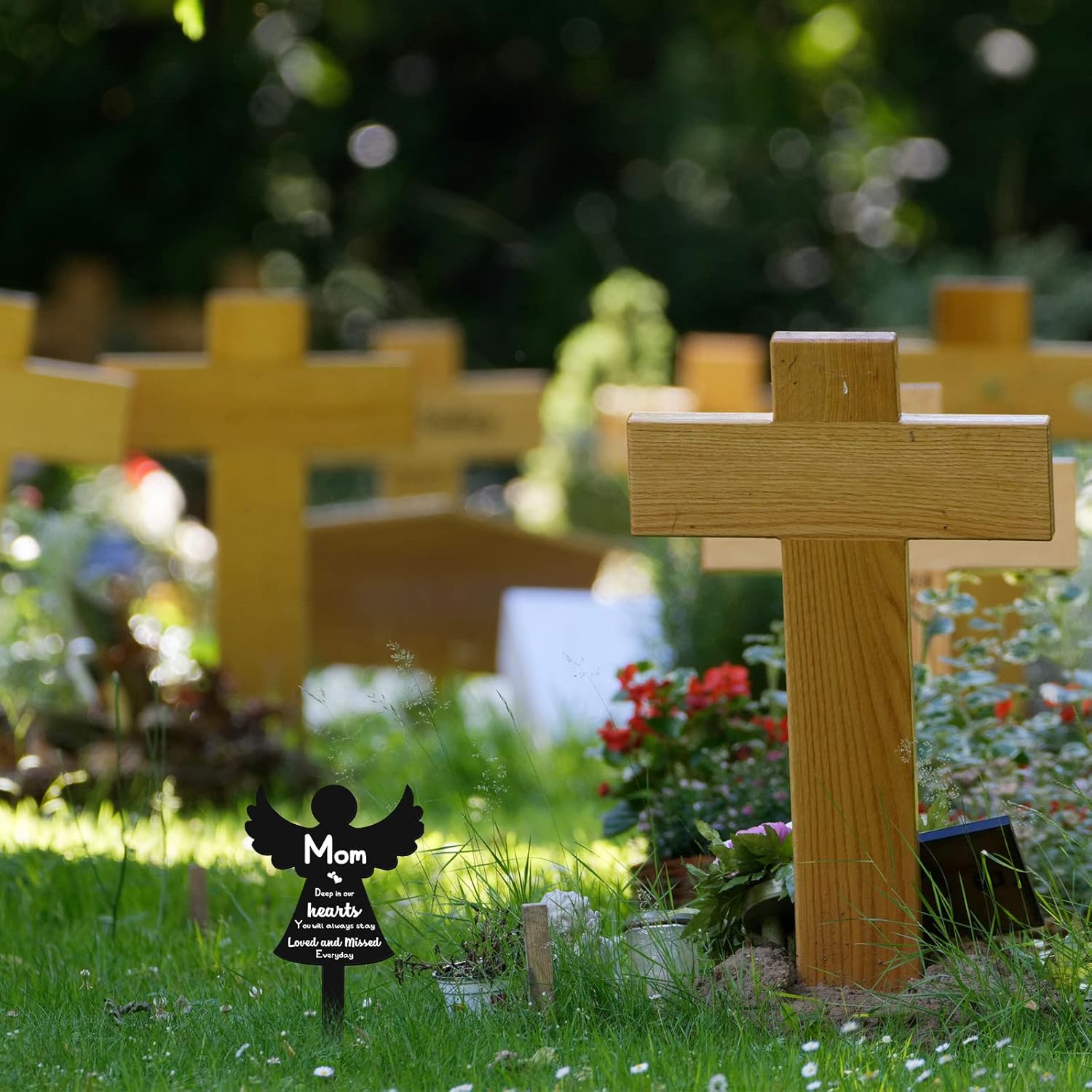 Roowest Marcador de placa conmemorativa para el Día de la Madre, decoración de tumba, regalos de recuerdo de condolencias para cementerio al aire