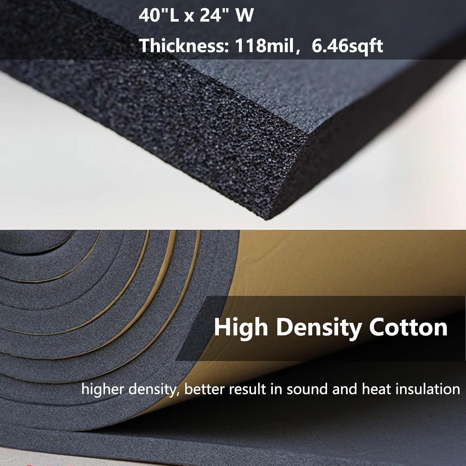 TA-VIGOR Alfombrilla de amortiguación de sonido para automóvil, 40 x 24 pulgadas, impermeable, aislamiento térmico