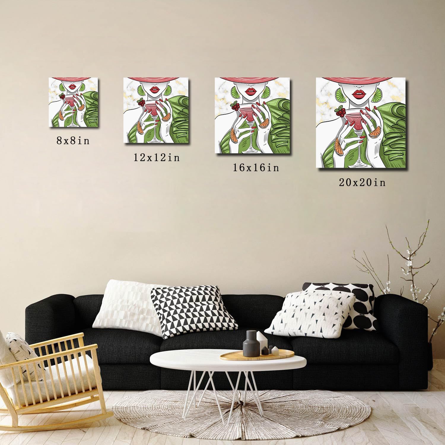 Lienzo decorativo para pared, decoración de pared con marco para mujer, textura de mármol, pinturas al óleo de limón, cóctel, arte de pared, listo