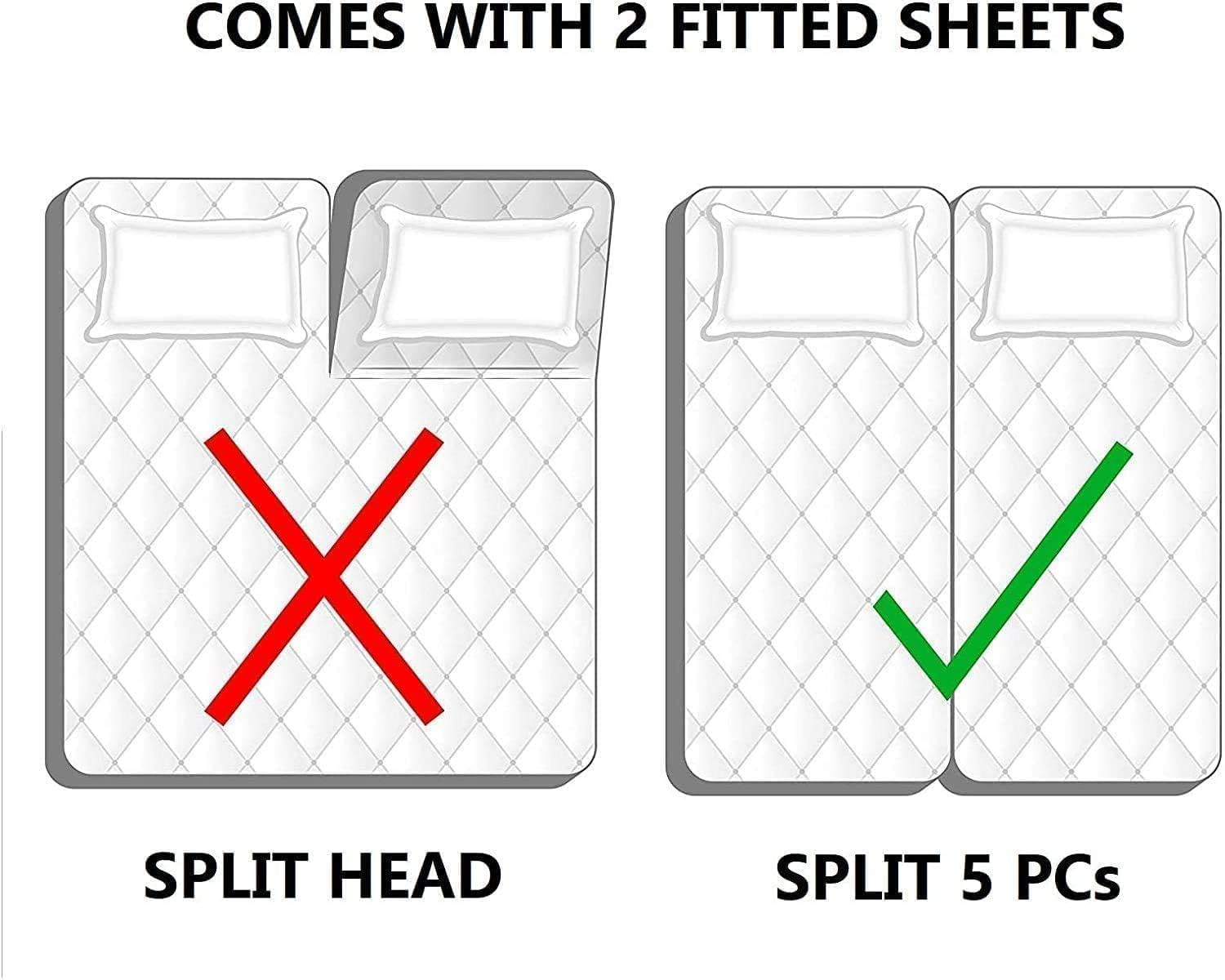 Sábanas Split King – Sábanas ajustables divididas de 5 piezas tamaño King dividido para cama con números de sueño, sábanas de microfibra ultrasuave