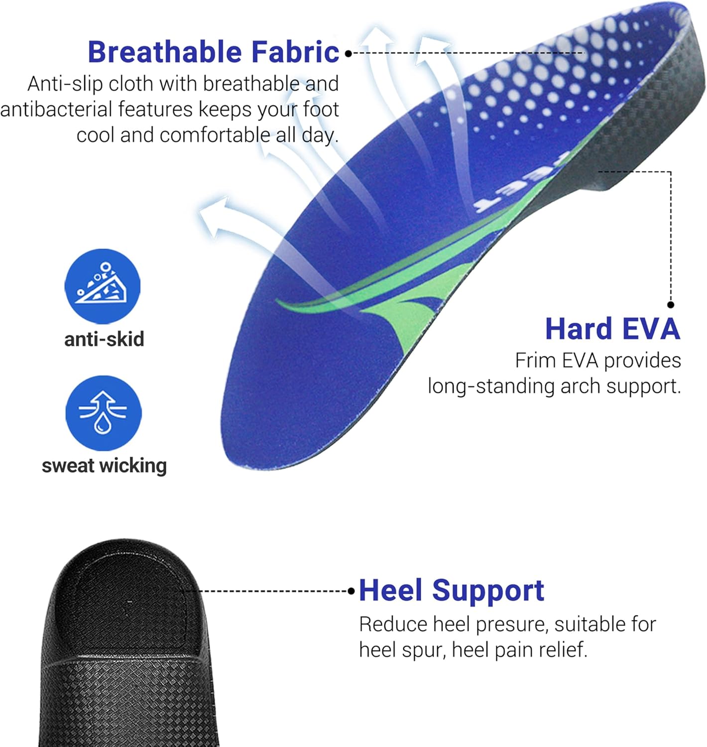 Plantillas para fascitis plantar, plantillas de soporte de arco de 34 de longitud para mujeres y hombres, inserciones de zapatos para pies planos,