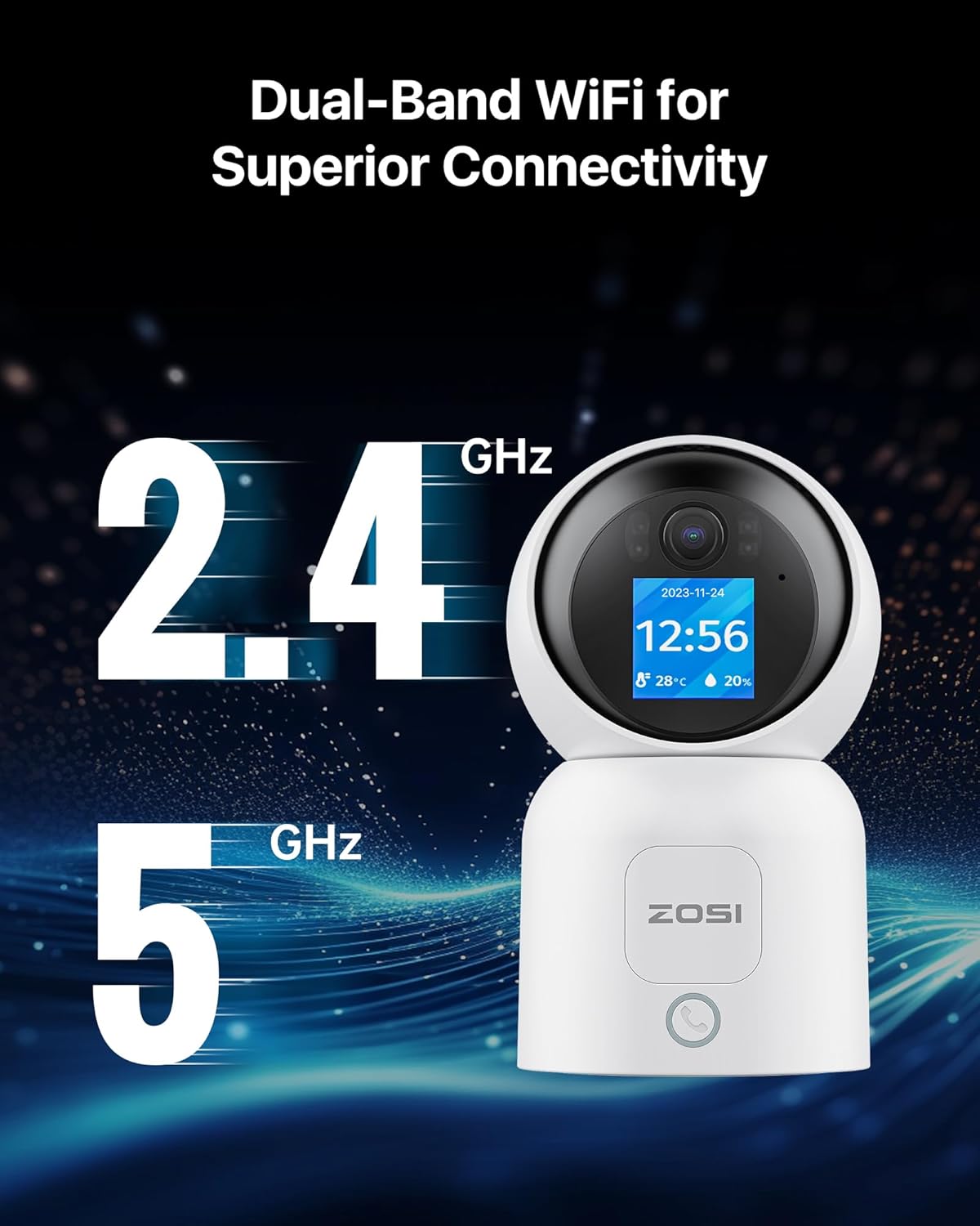 ZOSI Cámara de seguridad de video de 2 vías de 4 MP, C519M 360 View Baby  Pet Dog Monitor, 2.5K Plug-in 2.4G5G WiFi Cámara inteligente para
