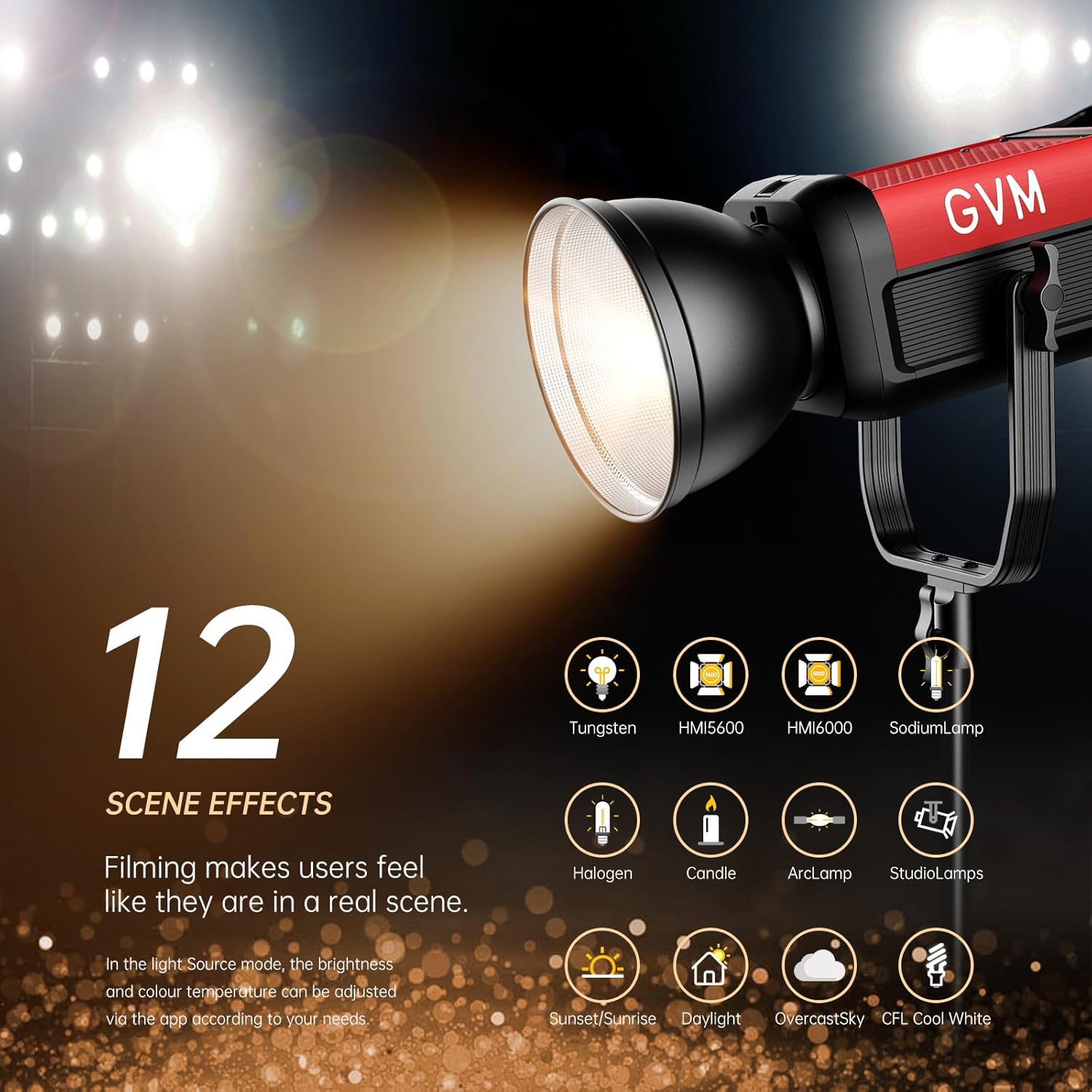 GVM Iluminación de fotografía de 300 W luz de video bicolor con linterna Bowens Mount Softbox y soporte CRI 97+ CCT 2700K  6800K 12 escenas de
