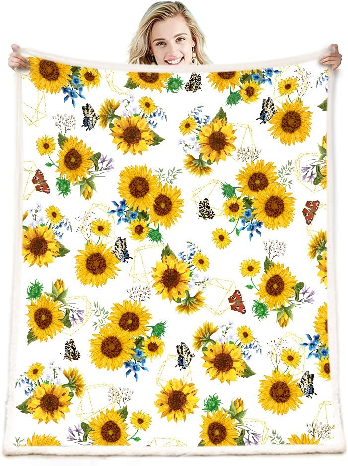 Manta de girasol, regalos de girasol para mujer, manta de regalo de girasol, decoración de ropa de cama blanca, decoración de cosas de girasol,
