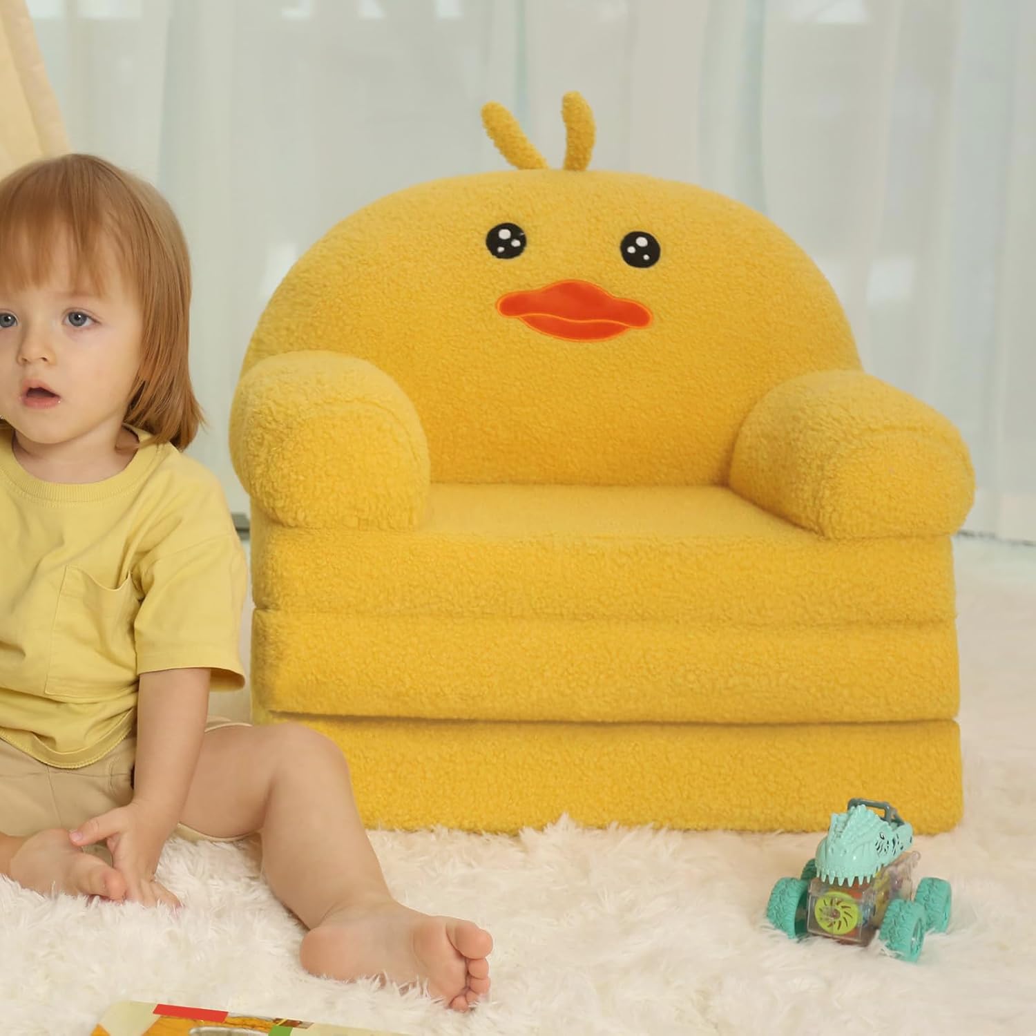 MOONBEEKI Cómoda silla para niños pequeños, sofá plegable para bebés, sofá de felpa plegable para niñas y niños de 1 a 3 años