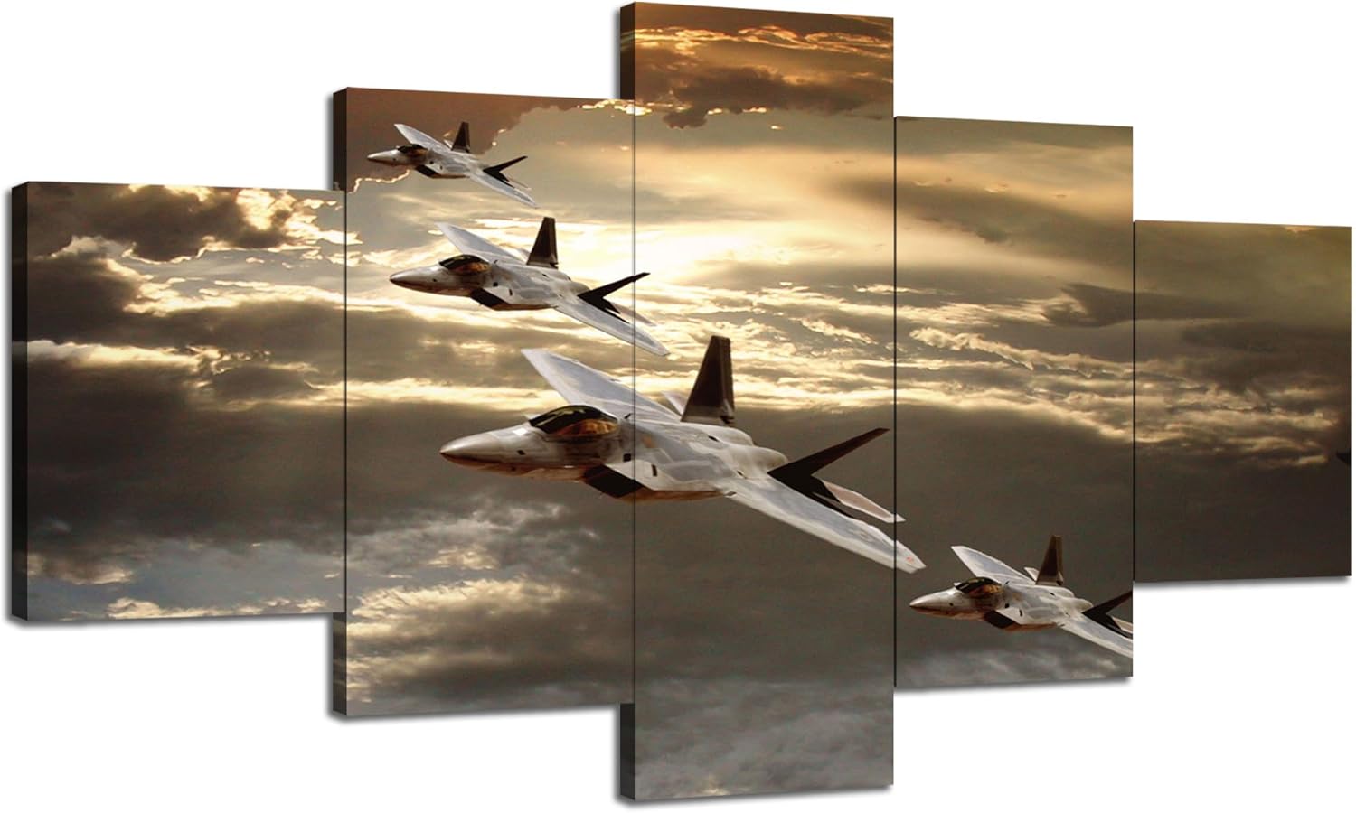 Imágenes de aviones militares estadounidenses F-22 Raptor, pinturas artísticas de pared para sala de estar, 5 piezas, arte de lienzo estirado