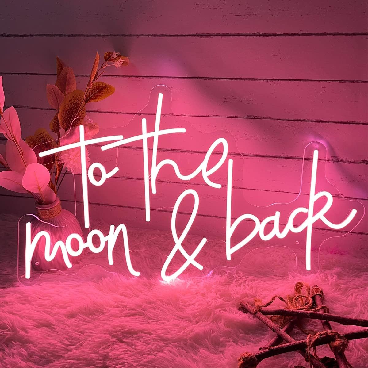 Letrero de neón con texto en inglés To The Moon and Back (Con texto en inglés To The Moon and Back) con luz flexible de brillo ajustable, decoración