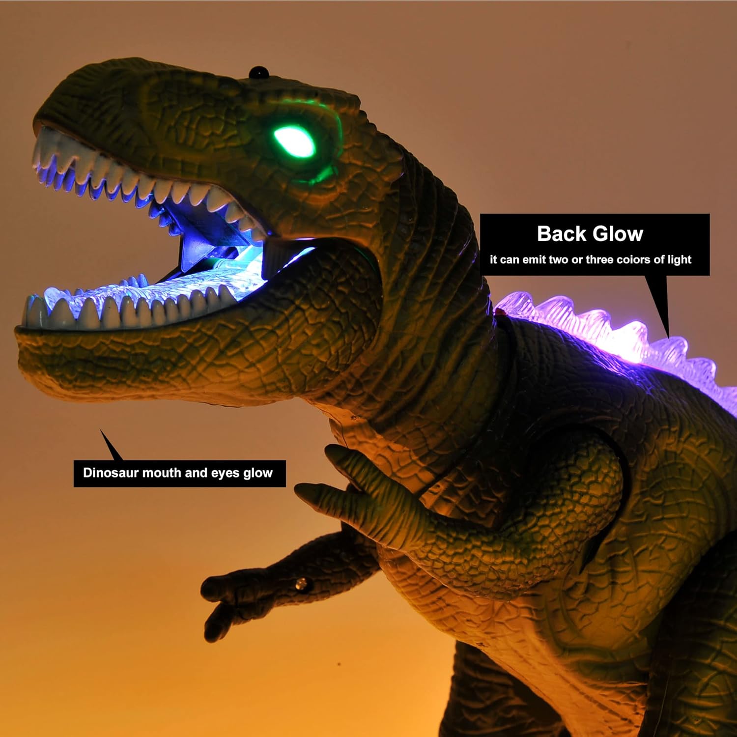 PowerTRC Juguete T-Rex de dinosaurio a control remoto para niños, sonidos prehistóricos realistas, juguete robot de dinosaurio que se ilumina y