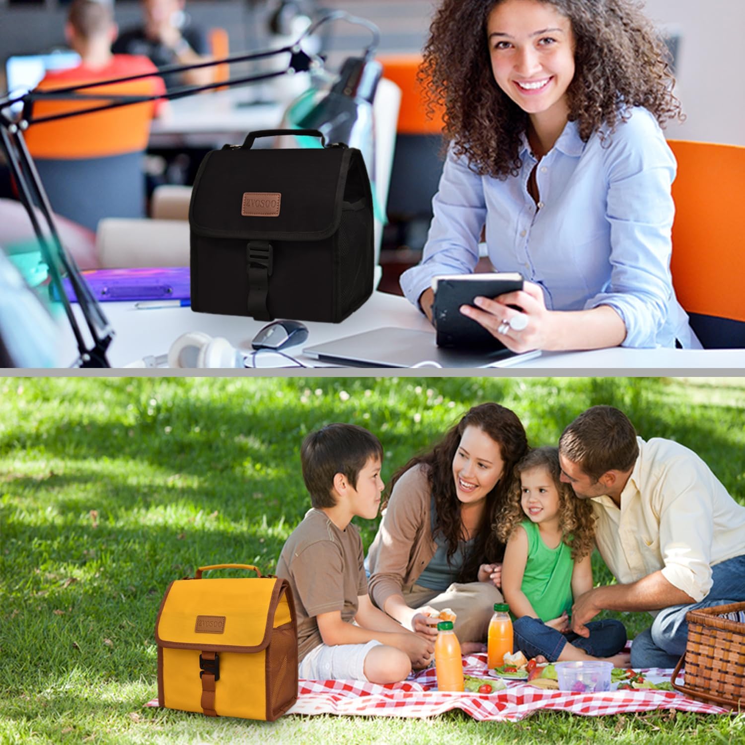 Bolsas de almuerzo plegables aisladas para mujeres y hombres, loncheras reutilizables para adultos, bolsa impermeable de tamaño ajustable para el