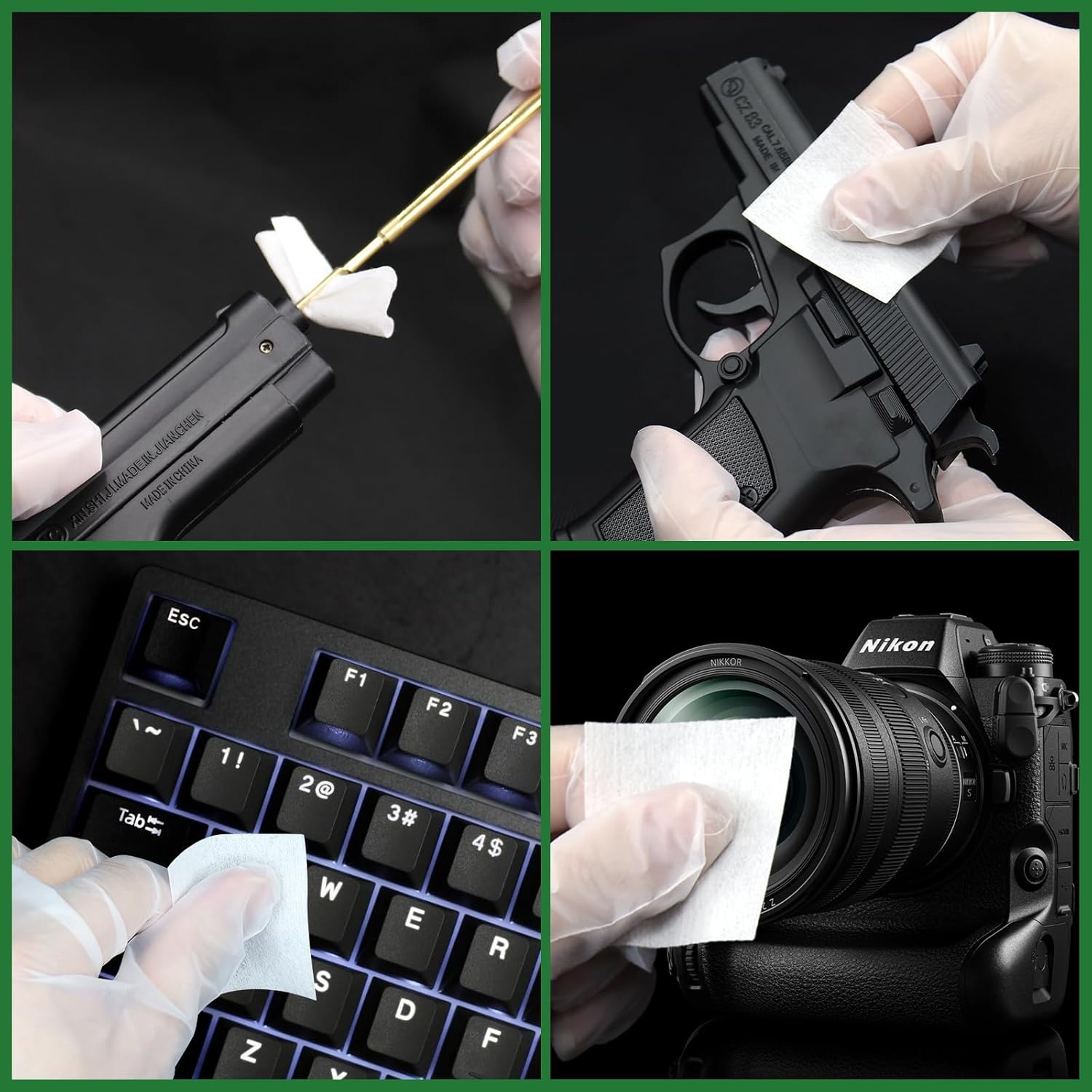 1700 suministros de limpieza de armas 1500 parches de limpieza de pistolas + 200 hisopos de limpieza de armas, trapos de limpieza de pistola de 2 x