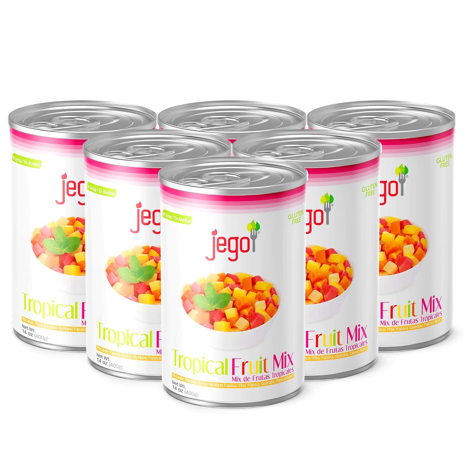 Jego Mezcla de frutas tropicales en almíbar, 14 onzas (paquete de 6)  Piña, papaya, guayaba, papaya de las tierras altas, sin gluten