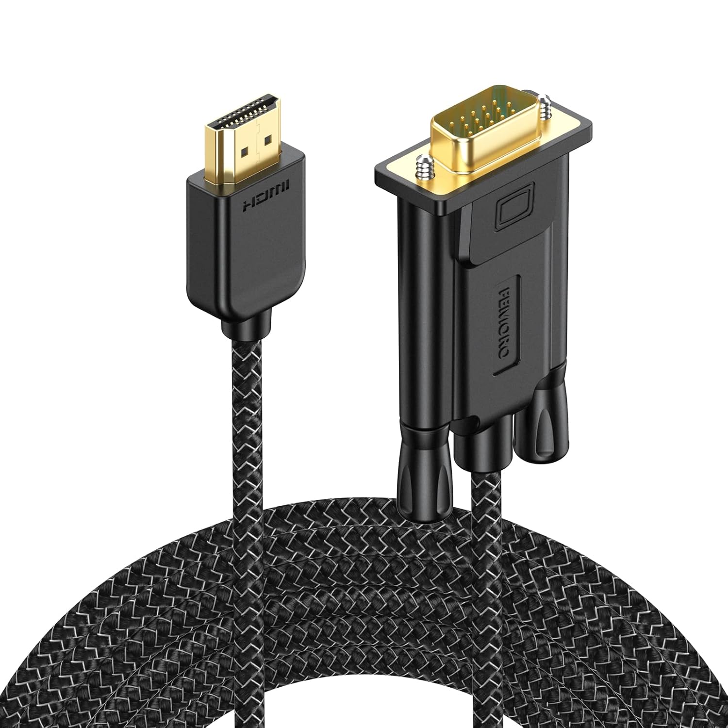 FEMORO Cable HDMI a VGA de 10 pies, adaptador HDMI a VGA macho a macho, cable trenzado para monitor, laptop, computadora de escritorio, computadora,