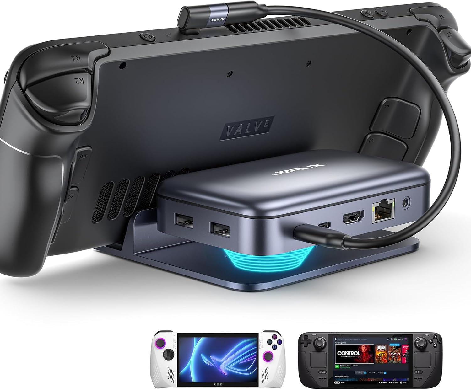 JSAUX Estación de acoplamiento compatible con Steam Deck ROG Ally portátil, base de Steam Deck 10 en 1 con HDMI 4K, 100 W PD, USB 3.0, LAN de 1000