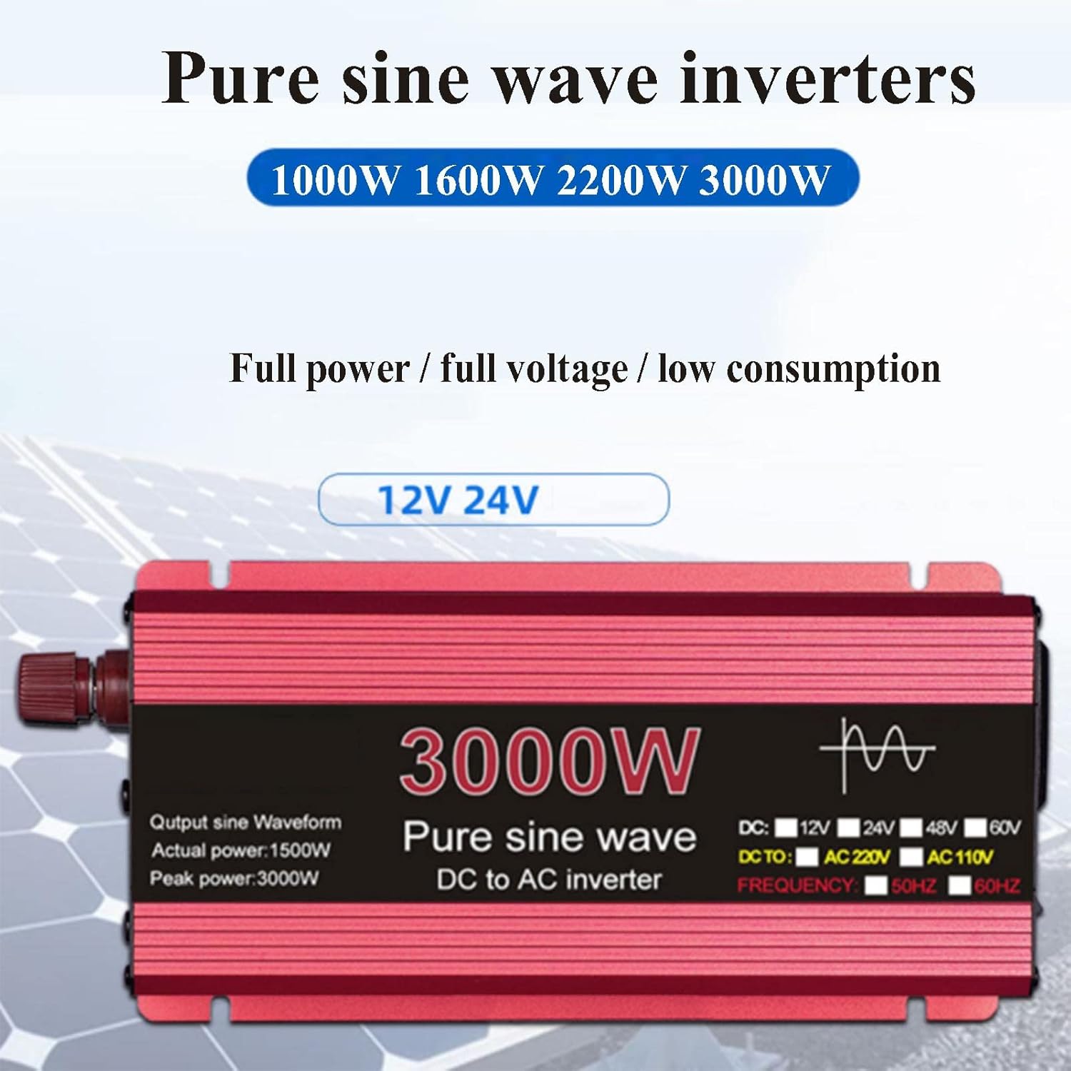 Inversor de onda sinusoidal pura 1000 W, 1600 W, 2200 W, 3000 W, voltaje CC 12 V24 V a CA 110 V220 V, inversor solar, 3000 W, 24 V 220 V
