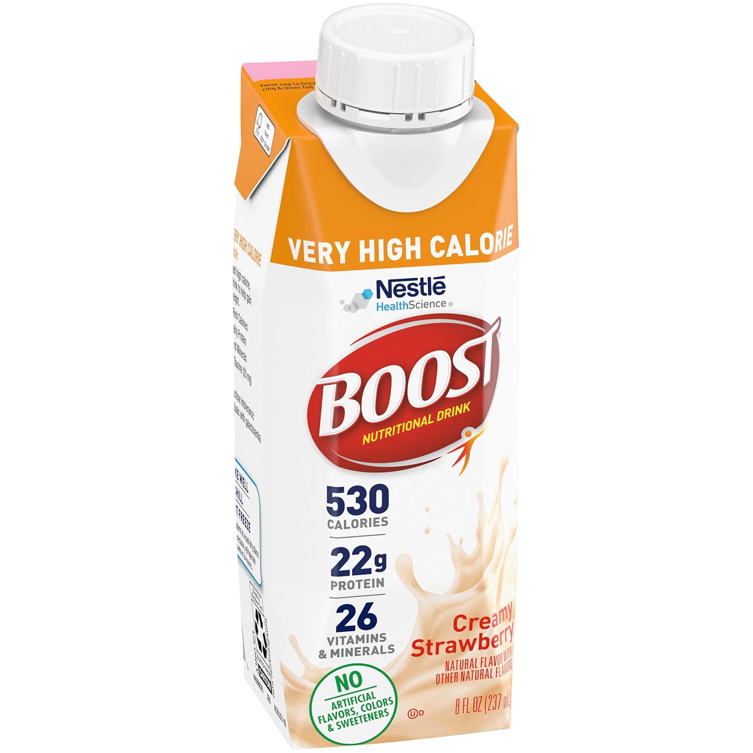Boost Bebida nutricional muy alta en calorías, sin colorantes artificiales ni edulcorantes (fresa, 8 onzas líquidas (paquete de 54))