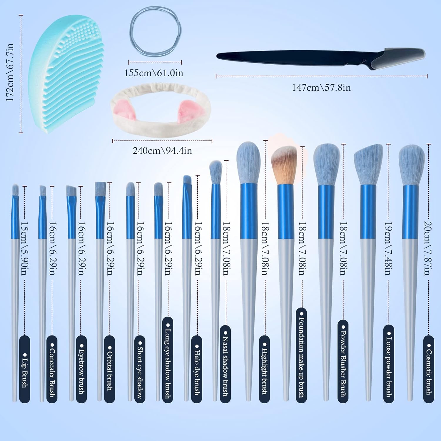 Juego de brochas de maquillaje, 17 piezas, base en polvo, rubor, corrector, mezcla de contorno de sombra de ojos, juego de brochas de maquillaje