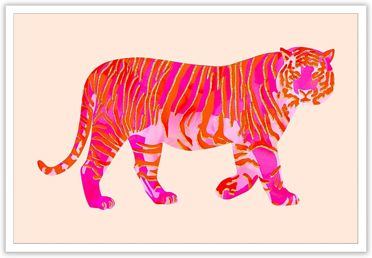 BNGFDV Lienzo de tigre rosa y naranja funky para pared, póster moderno de animales preparados para dormitorio de niñas, dormitorio universitario,