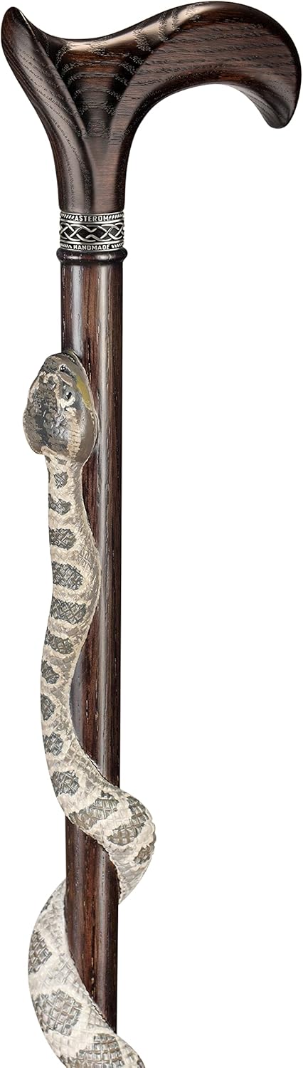 Bastón de serpiente de cascabel pintado a mano personalizado para hombres y mujeres, bastón único de madera tallado serpiente