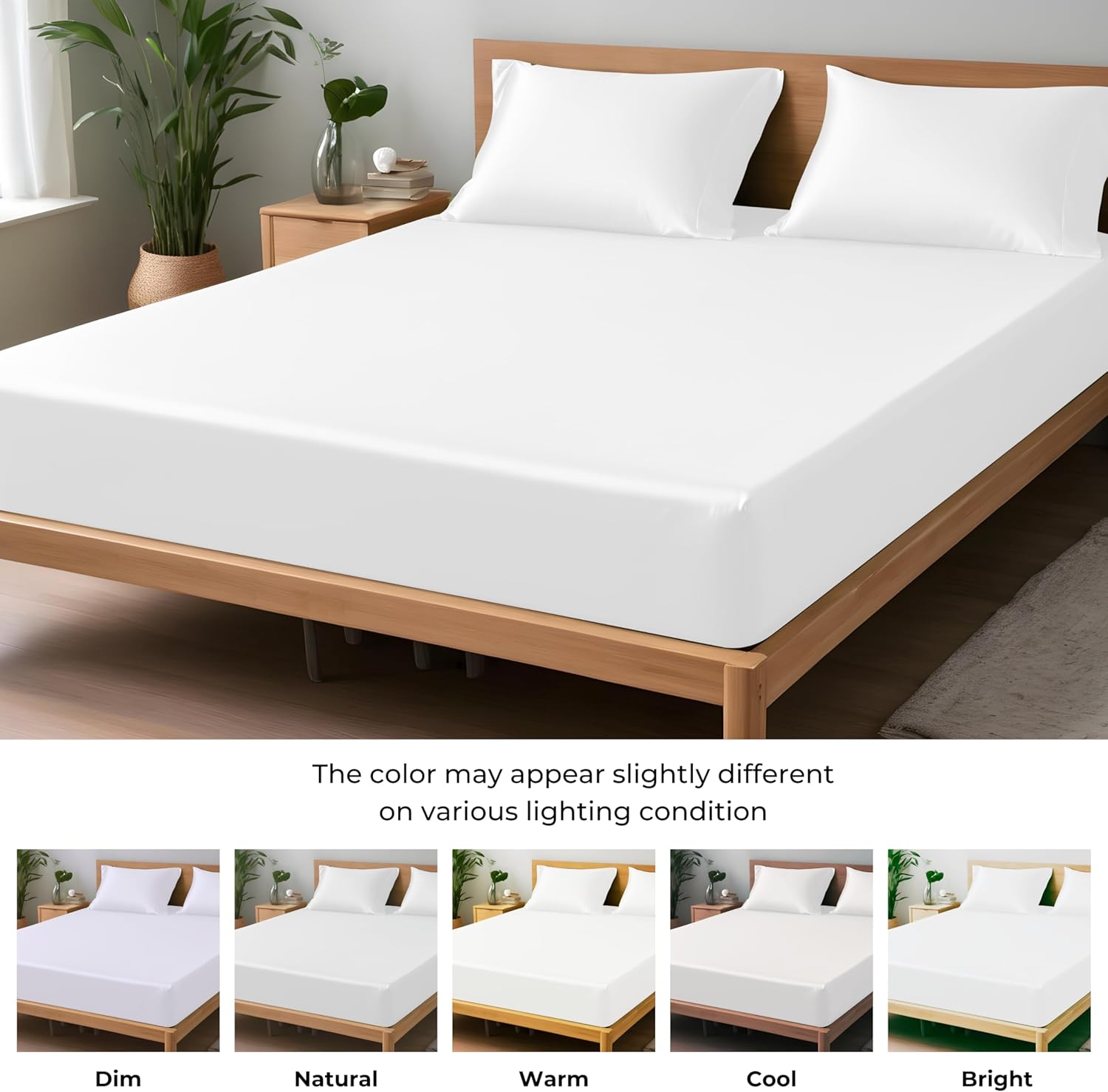 Linenwalas – Sábana bajera blanca, de bambú, de tamaño King, con bolsillos profundos, sábana bajera natural, suave, transpirable y fácil de cuidar