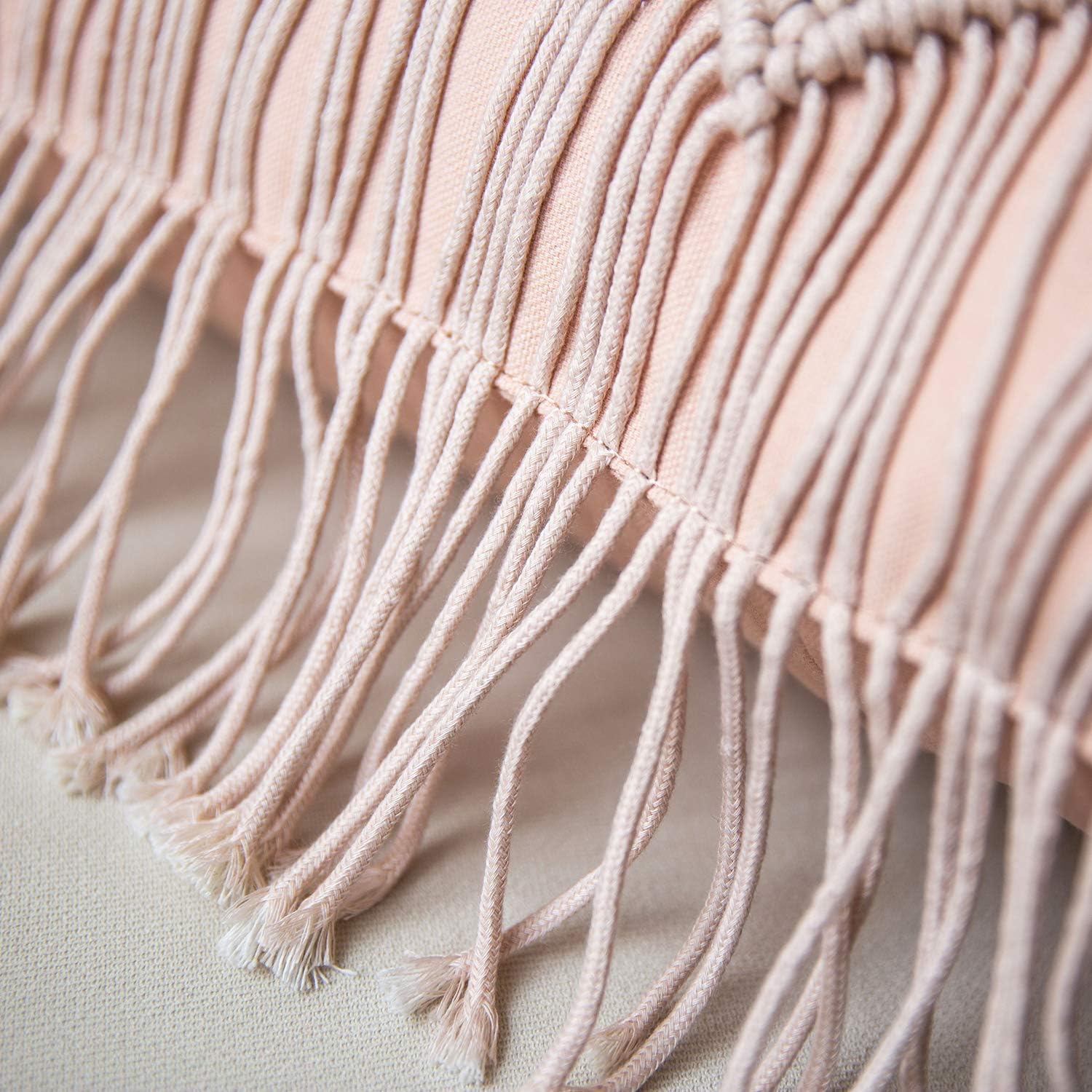 Phantoscope Almohada de macramé de algodón hecha a mano con simetría 3D tejida a ganchillo, estilo bohemio, cojín decorativo para sofá, sofá, rosa,