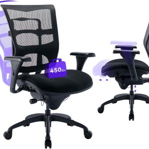 Silla de oficina grande y alta de 450 libras con asiento ancho, silla de malla ergonómica de alta resistencia, escritorio ejecutivo para computadora Silla de oficina grande y alta de 450 libras con asiento ancho, silla de malla ergonómica de alta resistencia, escritorio ejecutivo para computadora