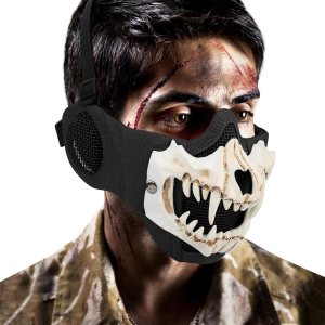 Airsoft – Máscaras tácticas de calavera de media cara con protección facial para las orejas, máscara de malla para Halloween, paintball, CS caza Airsoft – Máscaras tácticas de calavera de media cara con protección facial para las orejas, máscara de malla para Halloween, paintball, CS caza